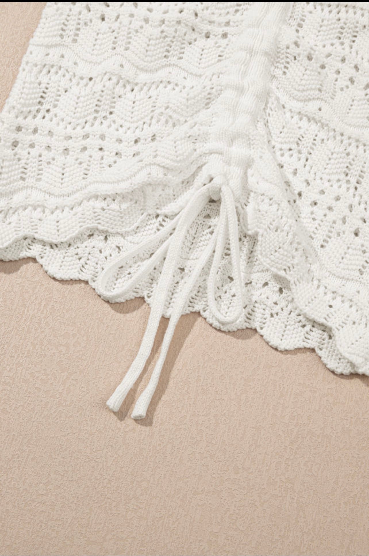 Beige/white drawstring V neck knit vest