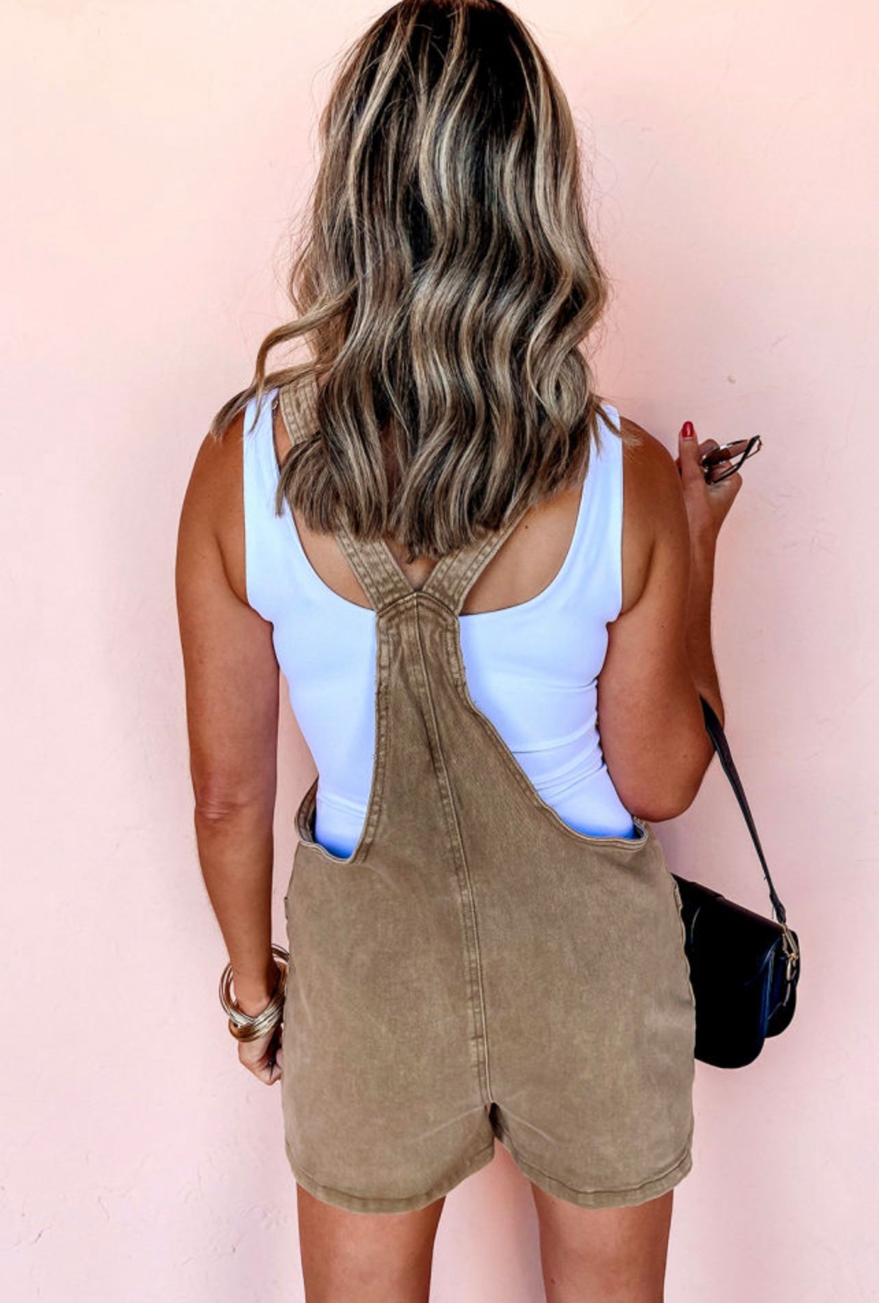 Beige denim romper