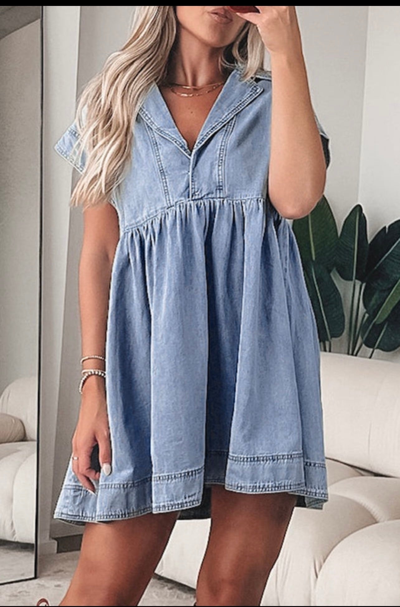 Cap sleeve denim dress