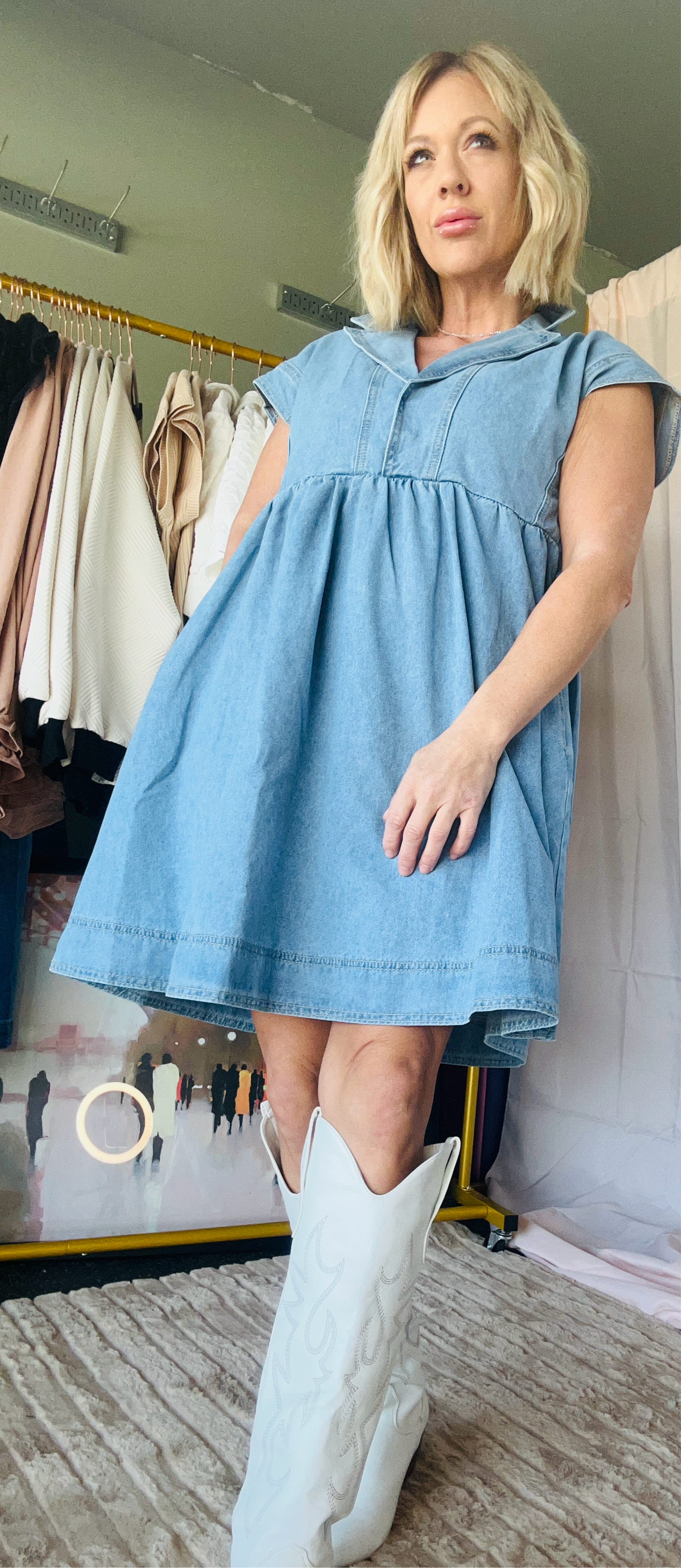 Cap sleeve denim dress