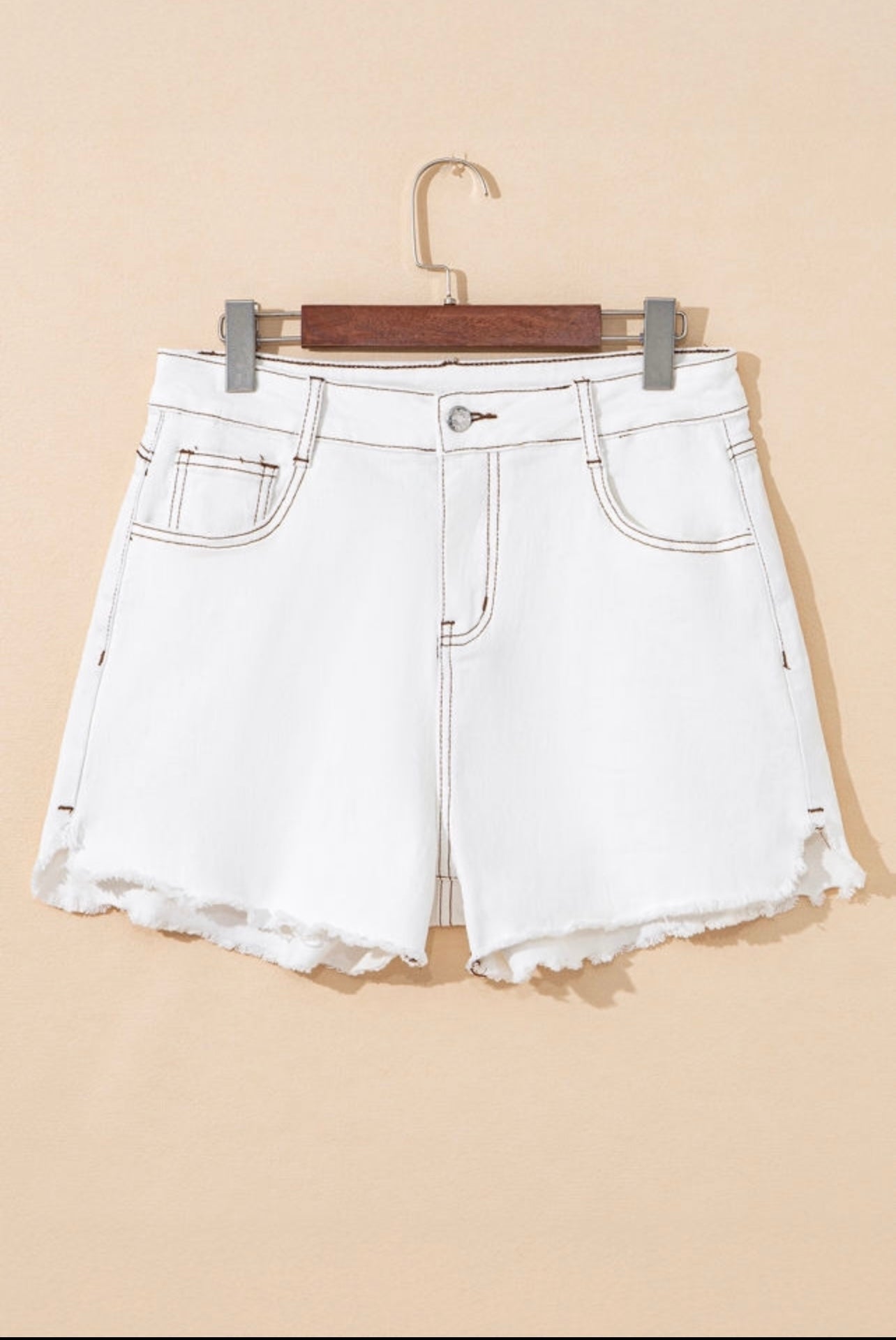 White raw hem high waisted denim shorts