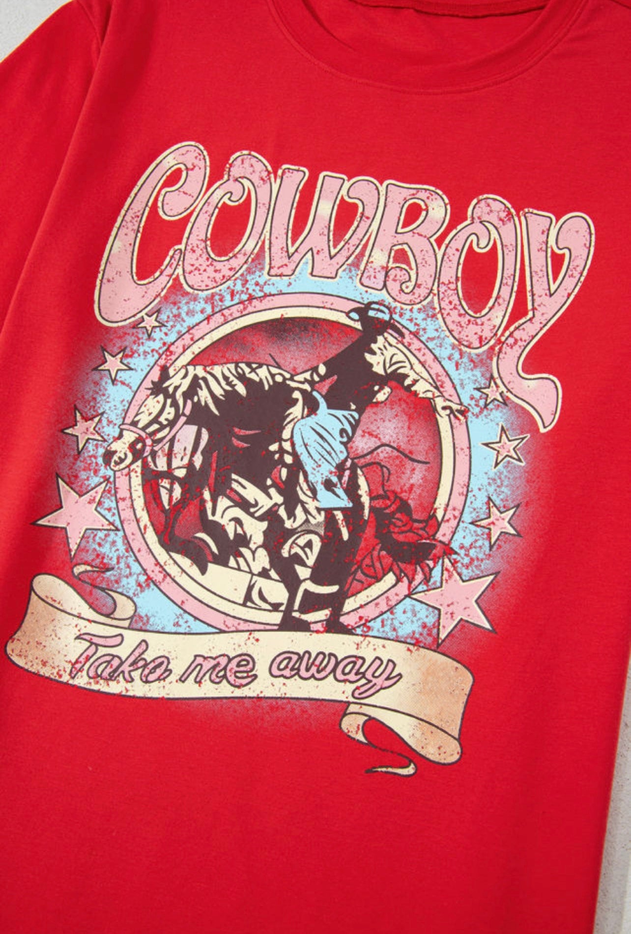 Cowboy take me away red graphic tee