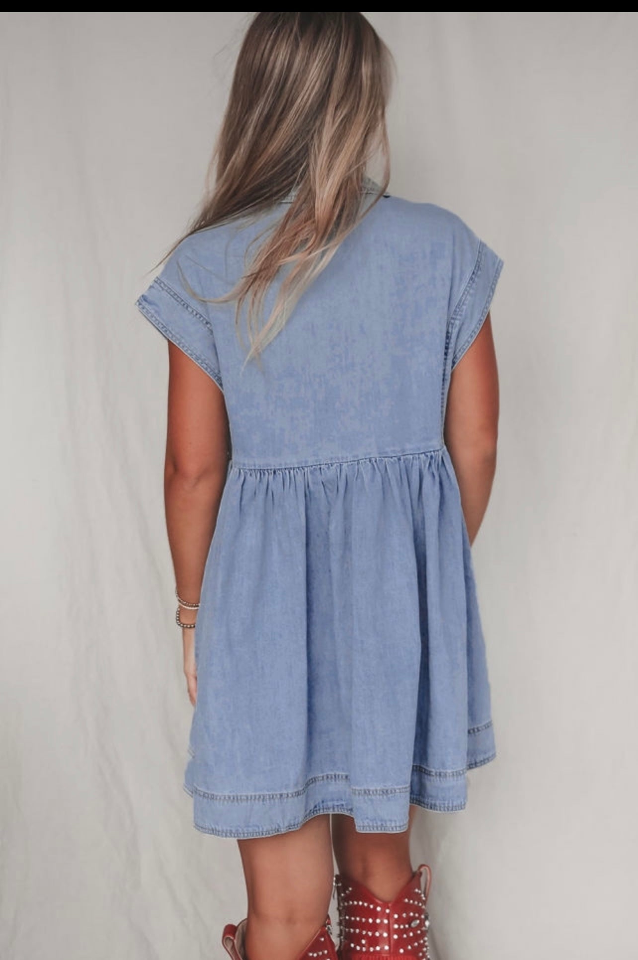 Cap sleeve denim dress