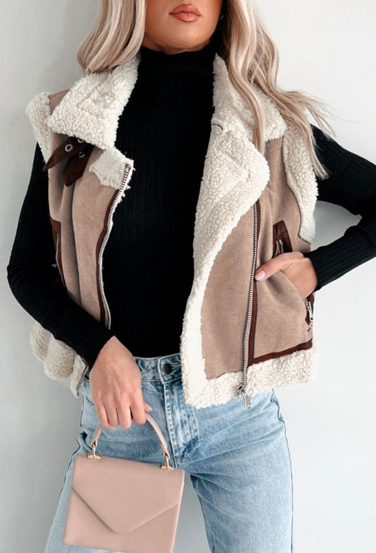 Khaki Sherpa vest