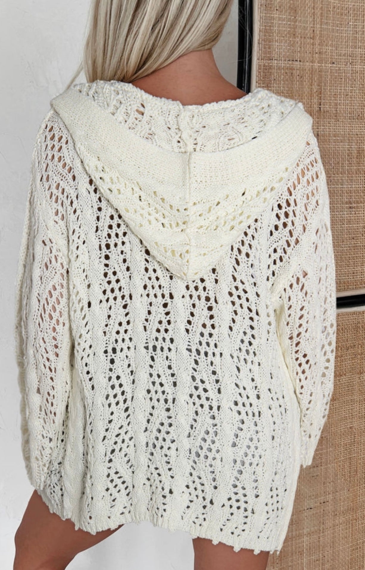 White knit hooded beach cover up