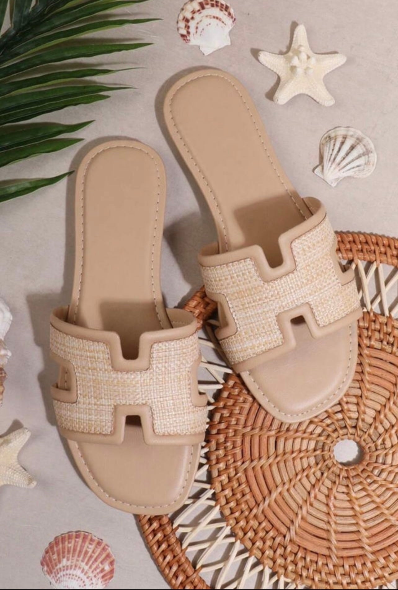 White open toe slides