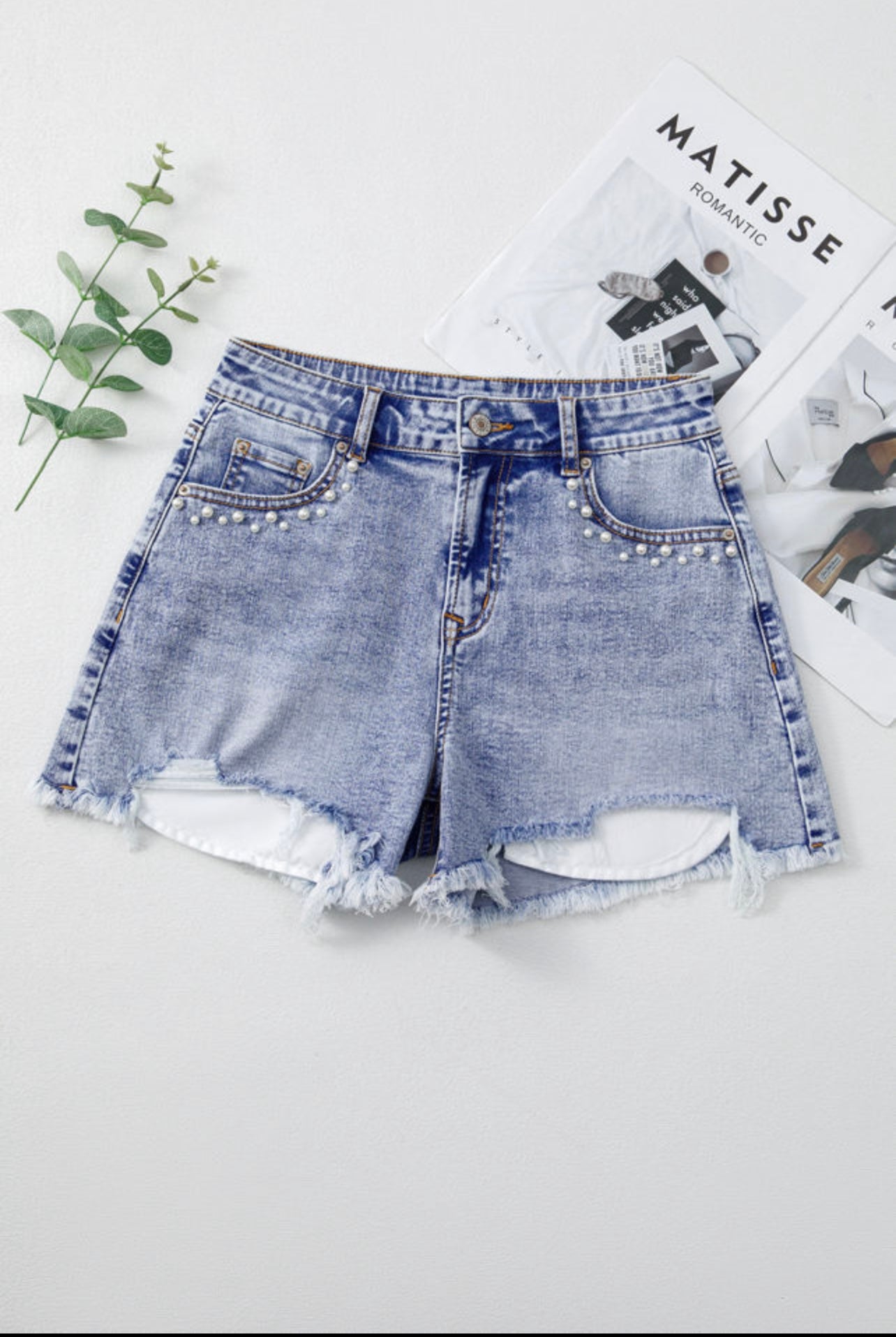 Pearl studded jean shorts