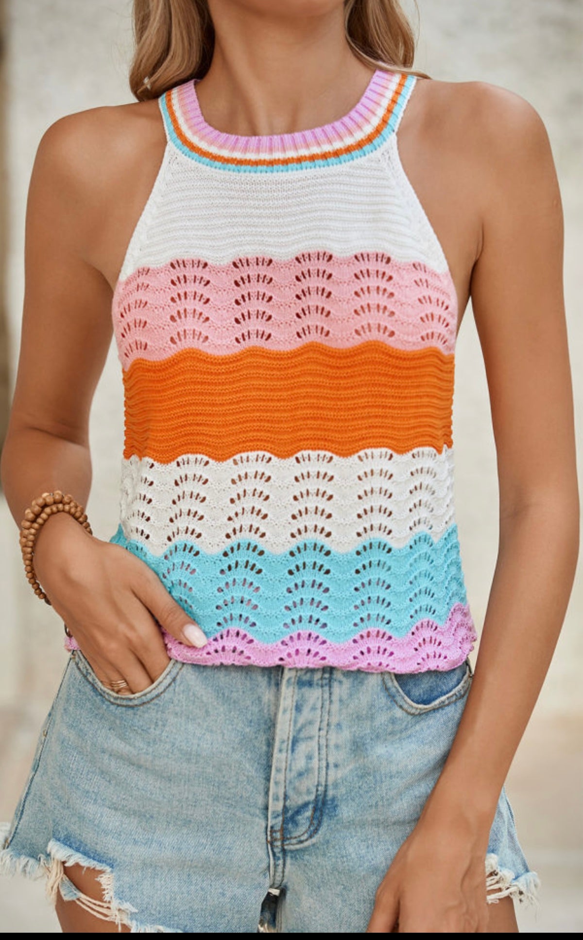 Multicolour wavy striped knit tank