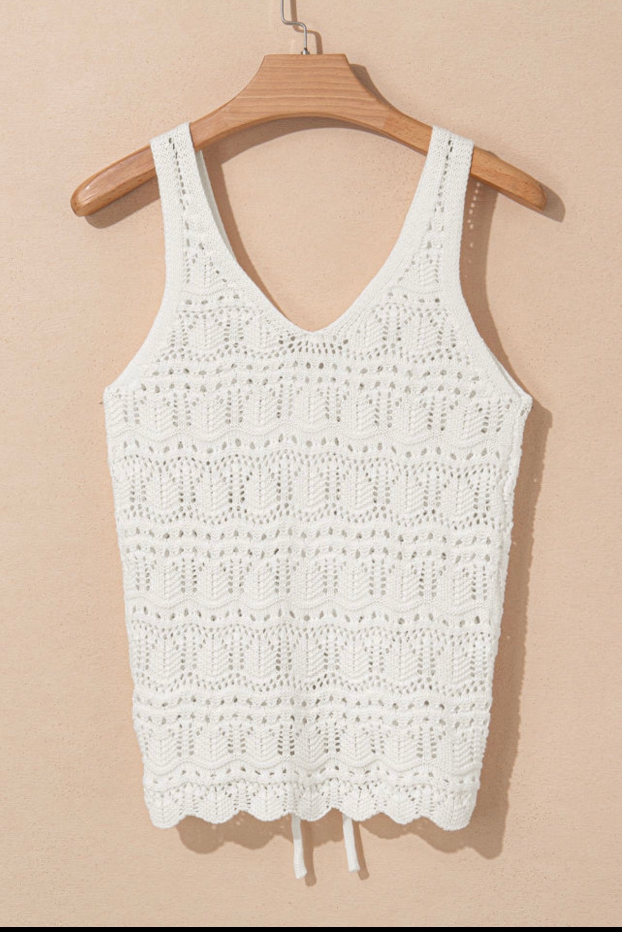 Beige/white drawstring V neck knit vest