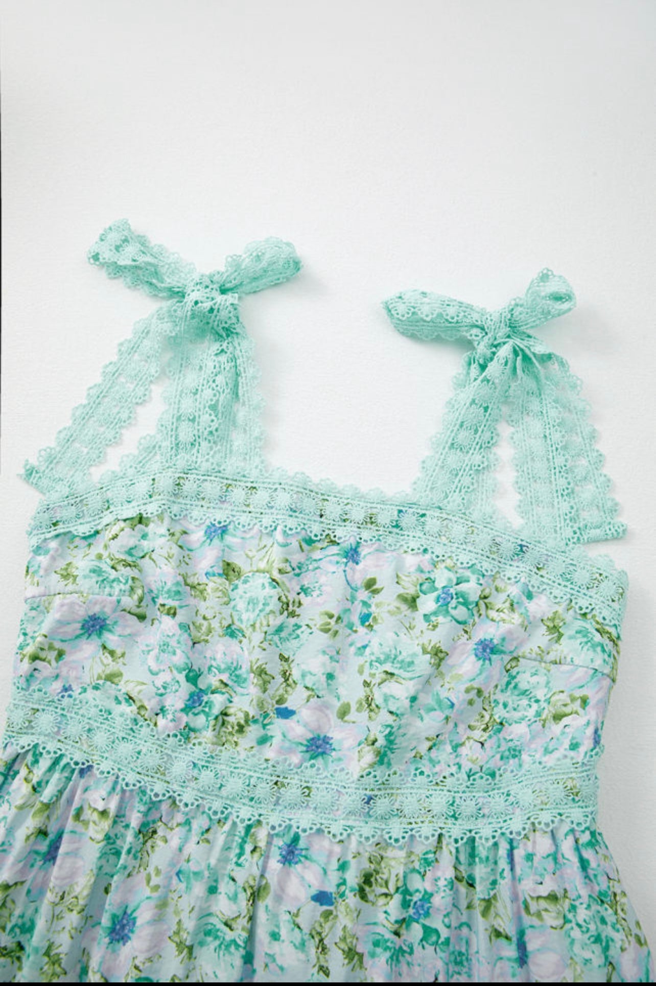 Blue floral lace tied strap, empire waist