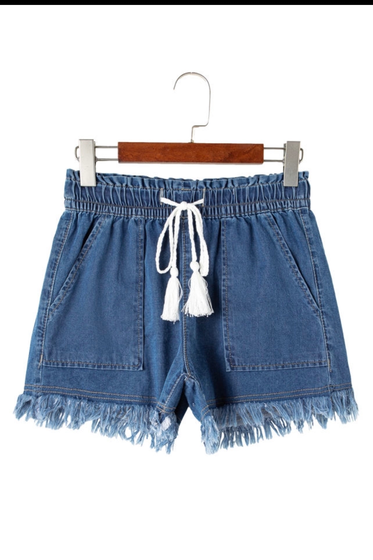 Raw hem drawstring high waisted short