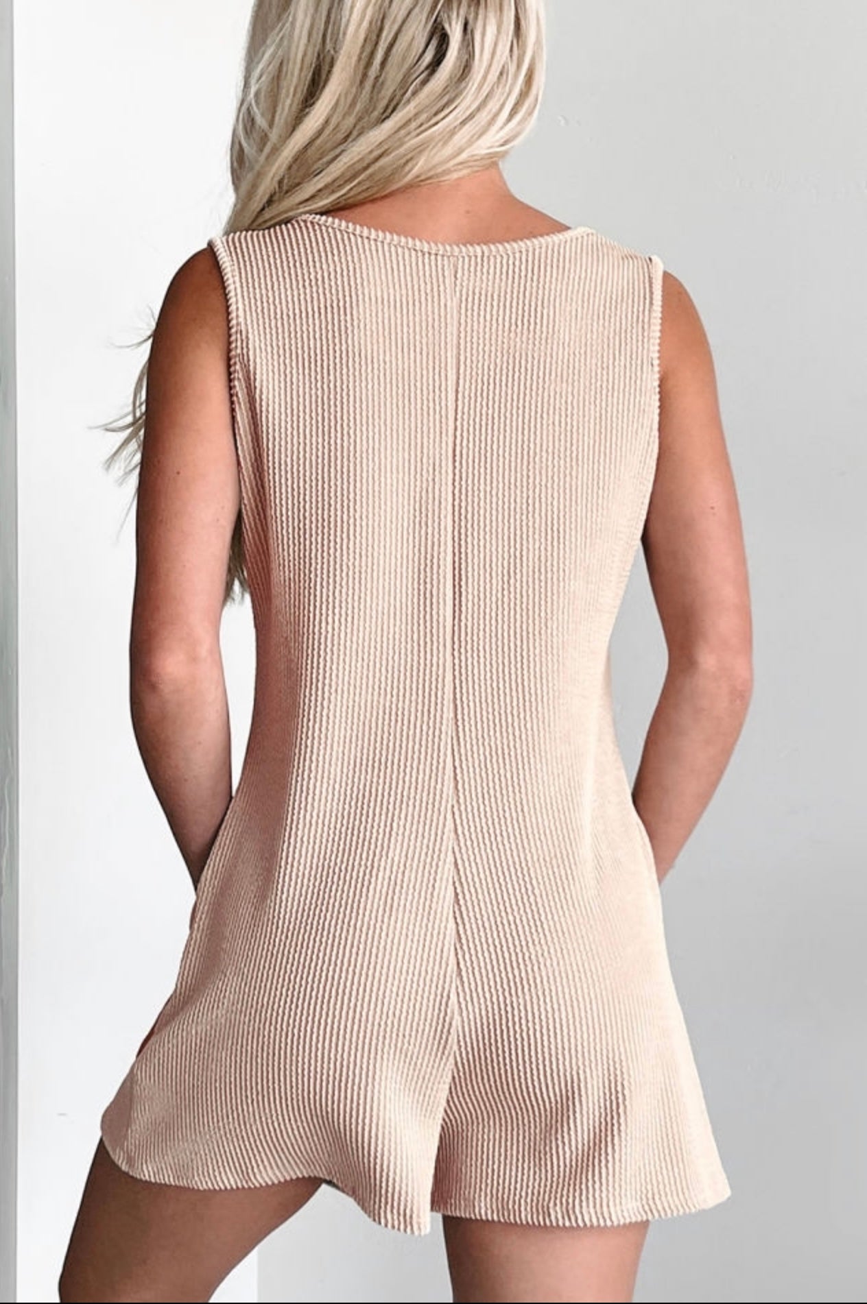 Corded knit romper with pockets