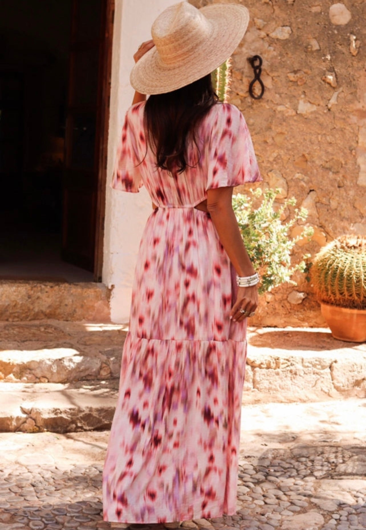 Pink cutout sides maxi dress