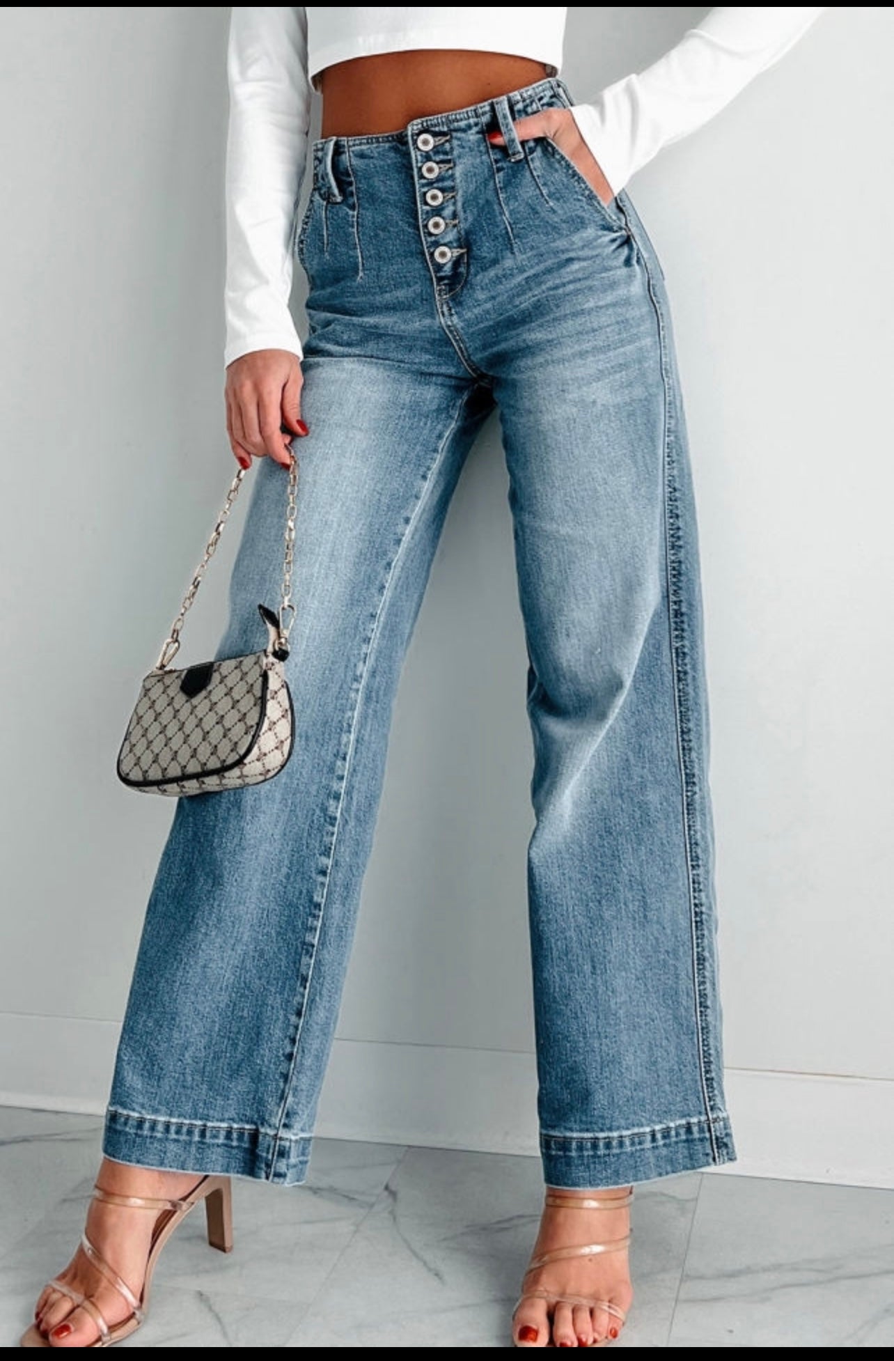 Multi button high waisted jeans