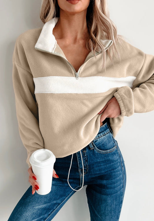 Fleece zipper collar sweatshirt