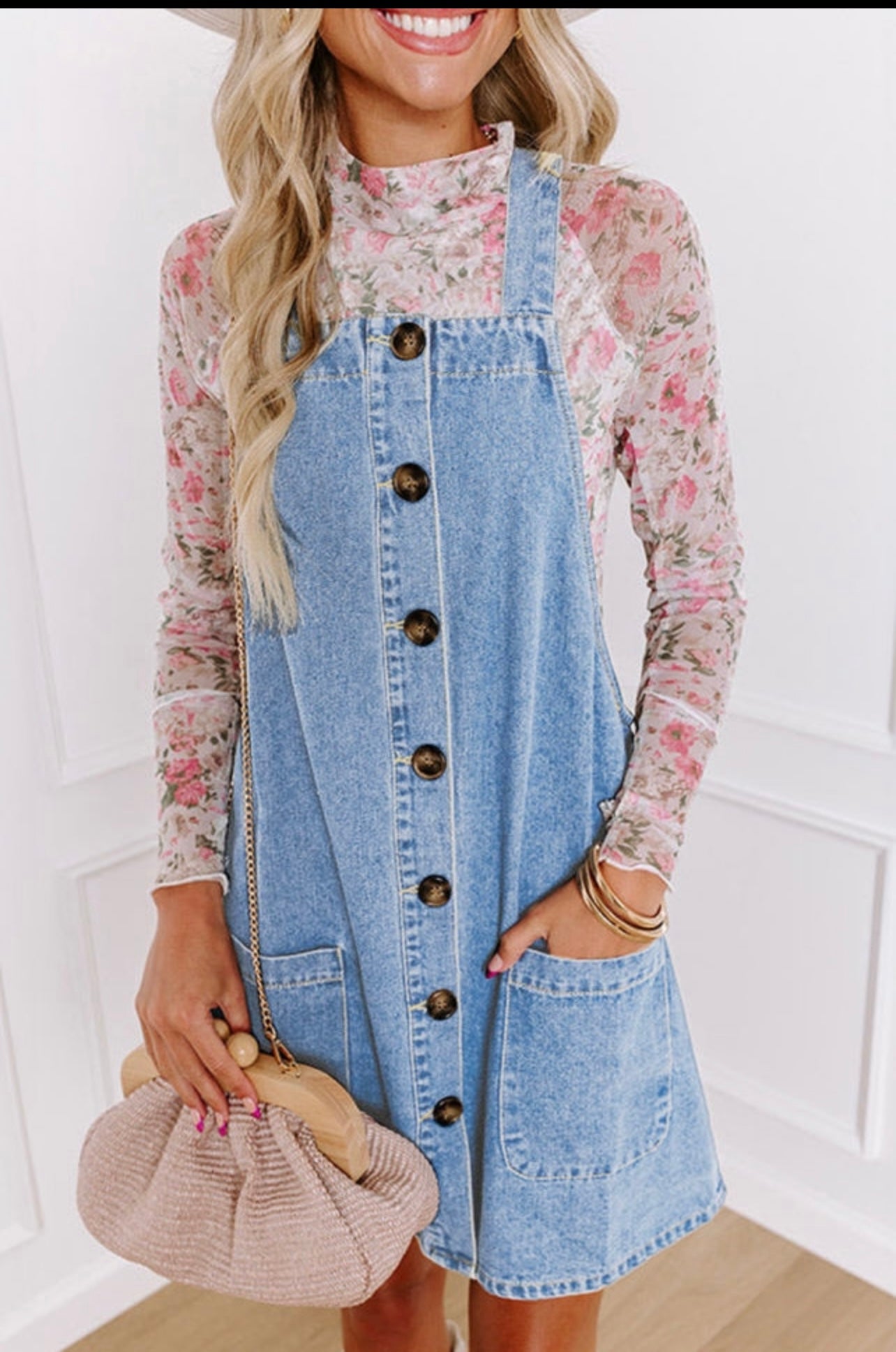 Button front denim dress