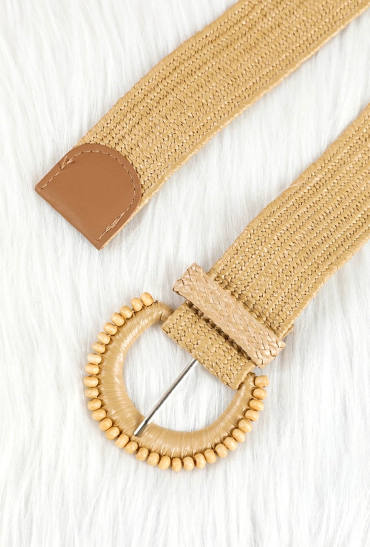 Camel braided leather belt