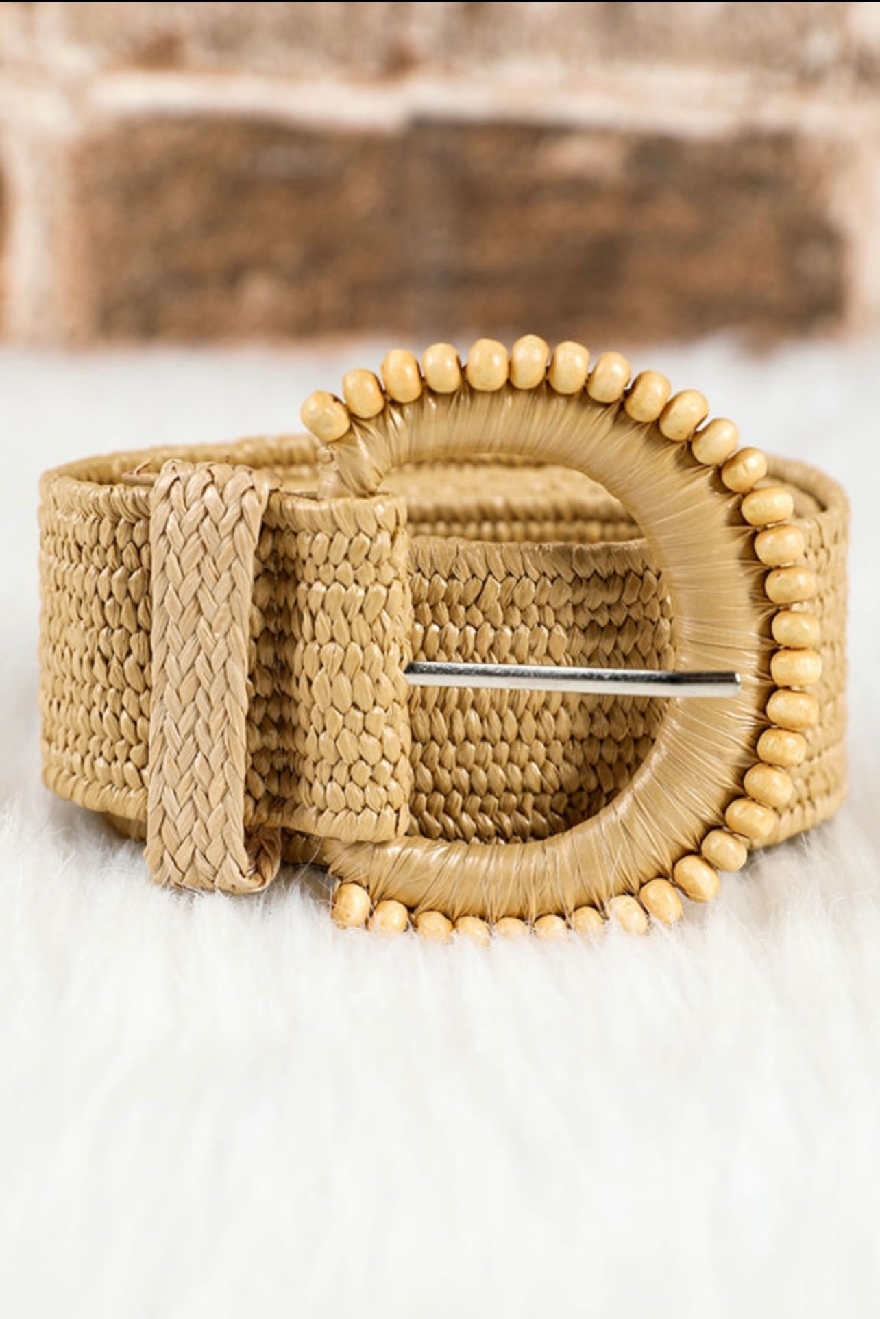 Camel braided leather belt